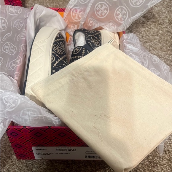 Tory Burch Navy and Cream Slip-On Sneakers - Picture 4 of 7